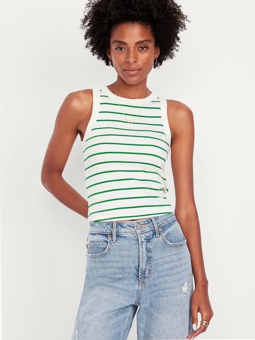 Old Navy White Tank Top with Green Stripes